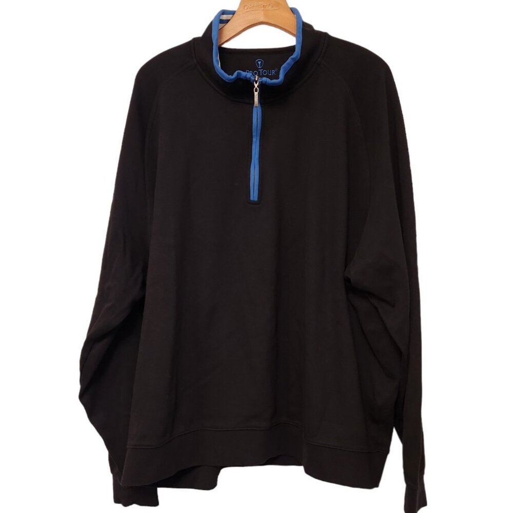 PRO TOUR MENS‎ 1/4 ZIP PULLOVER LONG SLEEVE GOLF HEAVY SWEATER BLACK XXL 2XL EUC